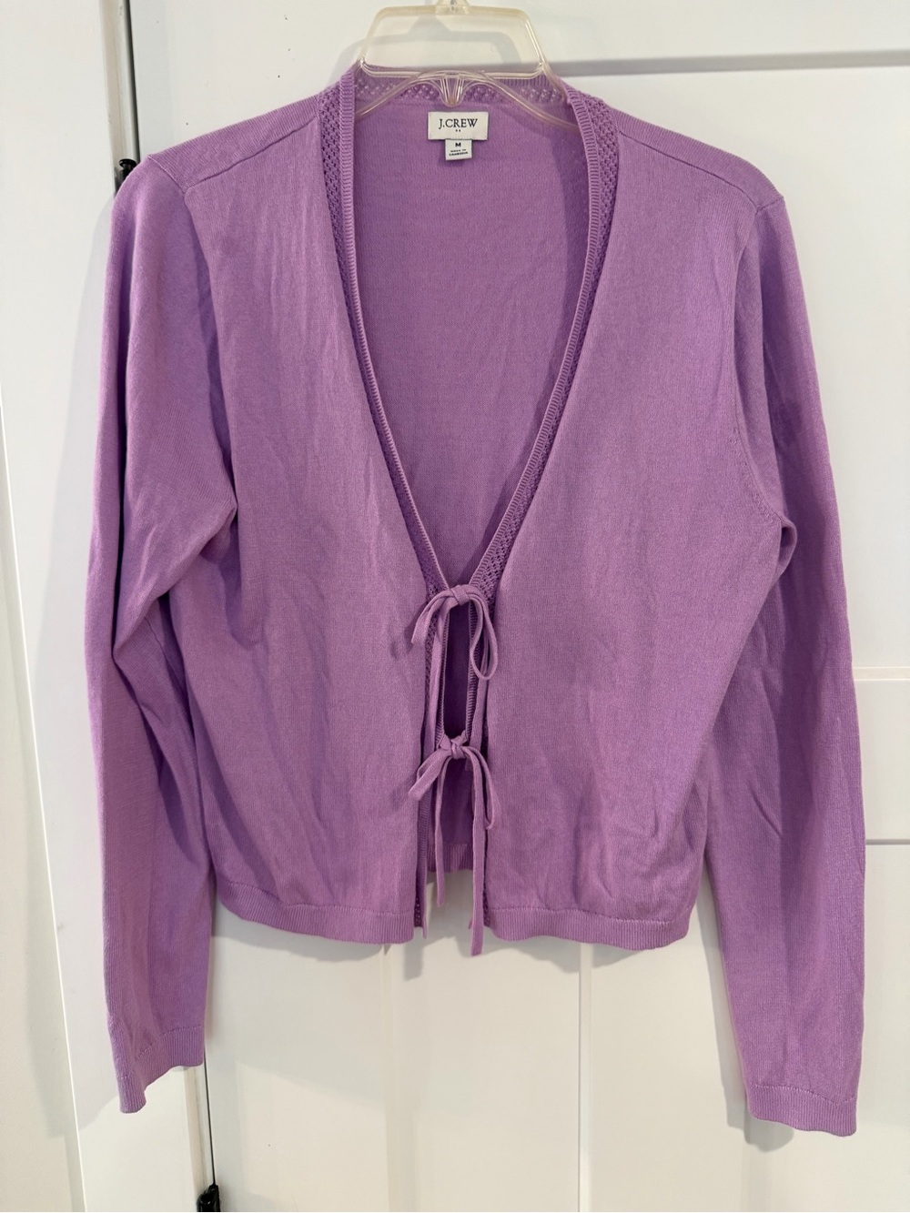 J. Crew Lavender Tie-Front Lightweight Cotton Cardigan